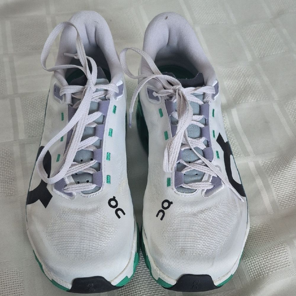 On Running White and Teal Women's Sneakers - Picture 7 of 16